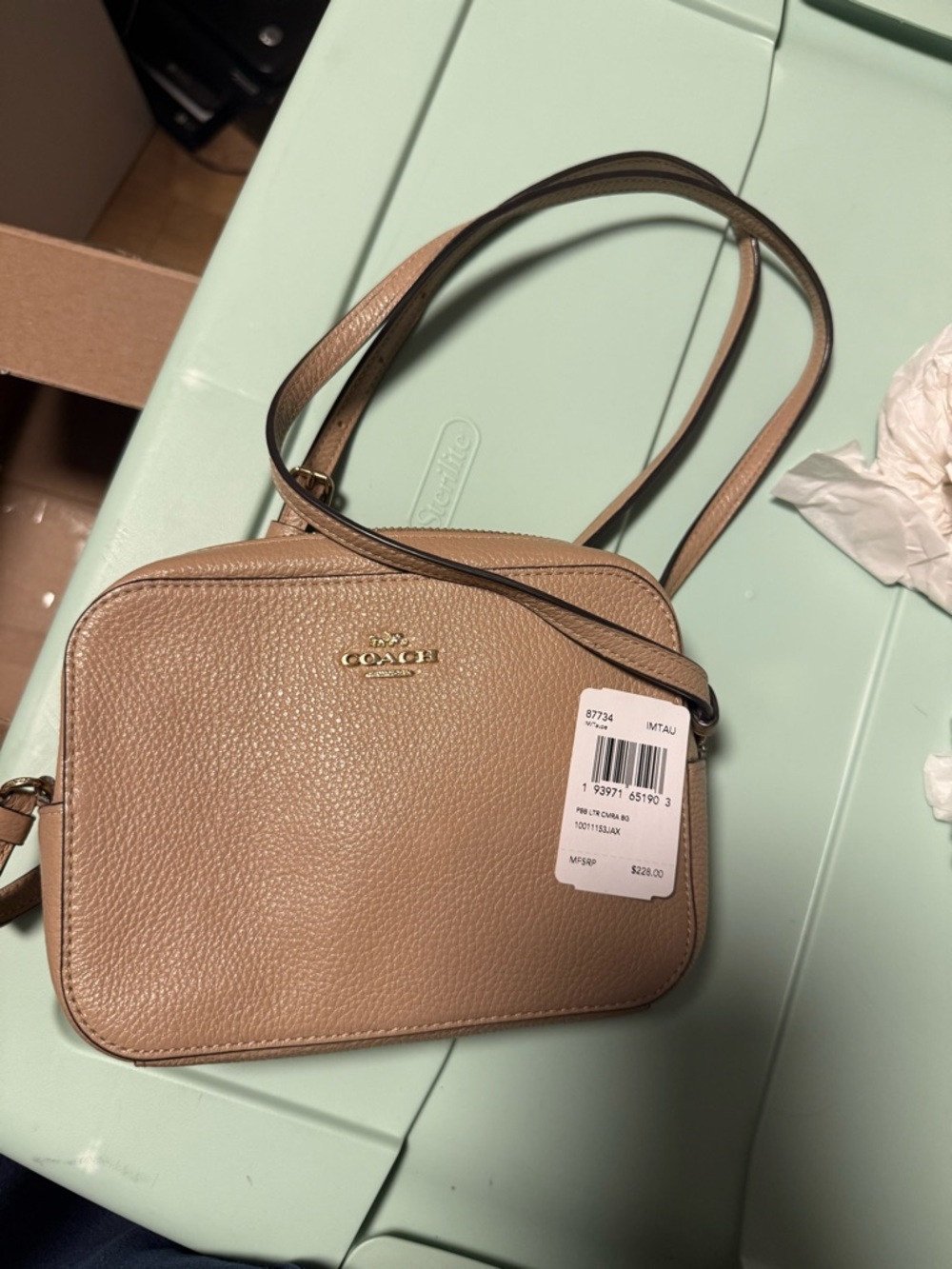 Coach Pebbled Leather Crossbody Bag in Beige